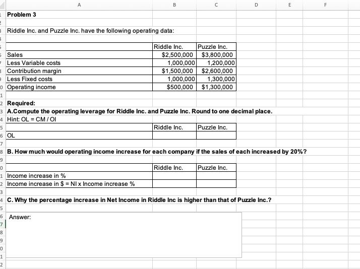  A B D E F Problem 3 2 Riddle Inc. and