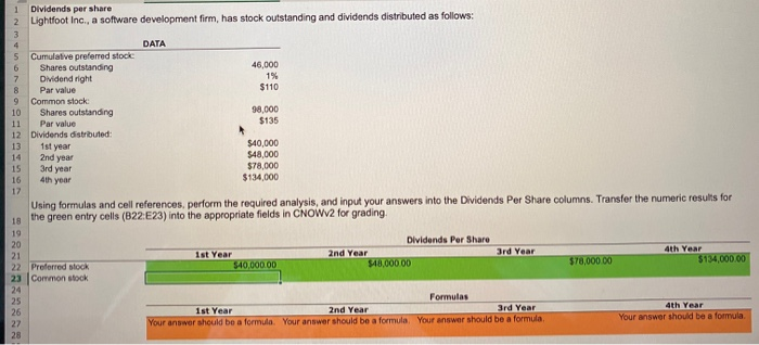  Dividends per share 2 Lightfoot Inc., a software development firm, has