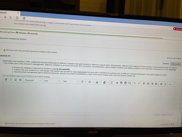  kboard Xo Your answers are saved tomatically WEBCAM Remaining Time: 08