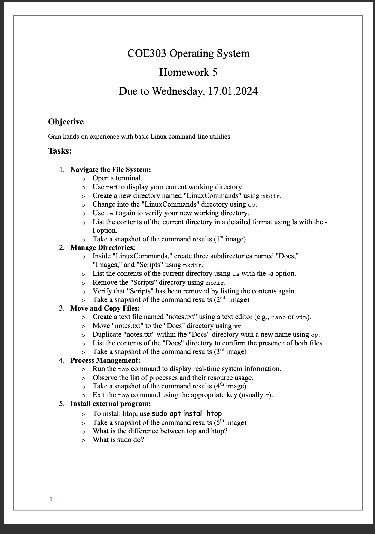  Submission: Submit a document containing the following: 1. A summary of