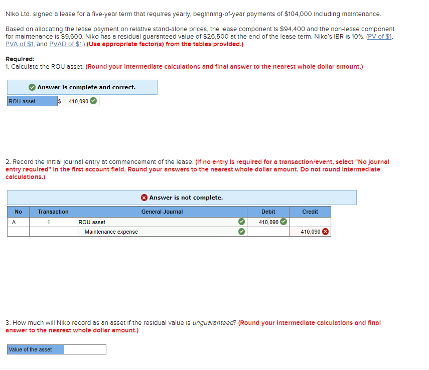  Niko Ltd. signed a lease for a five-year term that requires