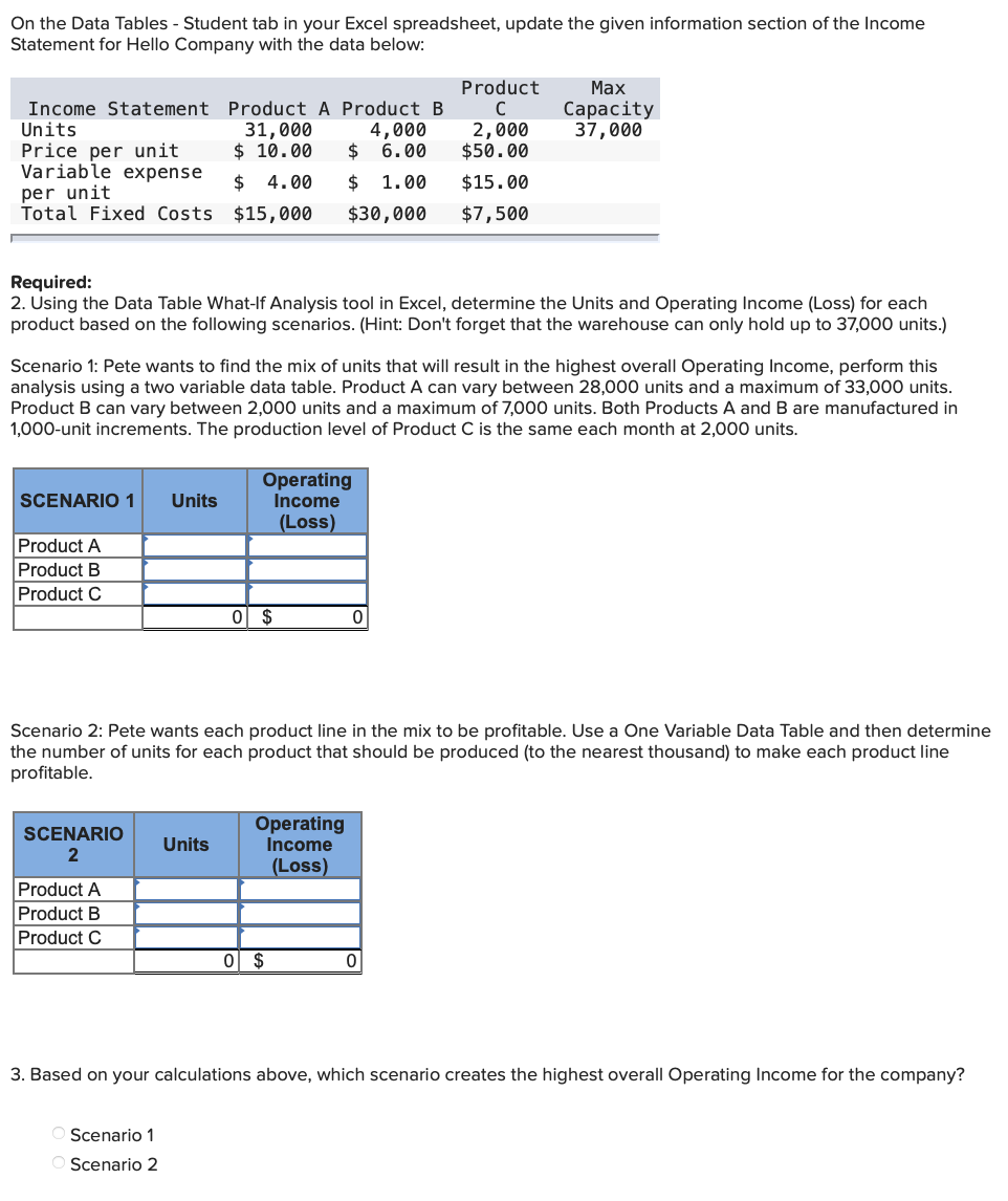 On the Data Tables - Student tab in your Excel spreadsheet,