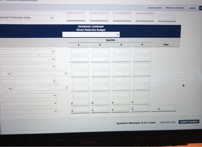and direct materials budgets are as follows. Sales. Sales for the year