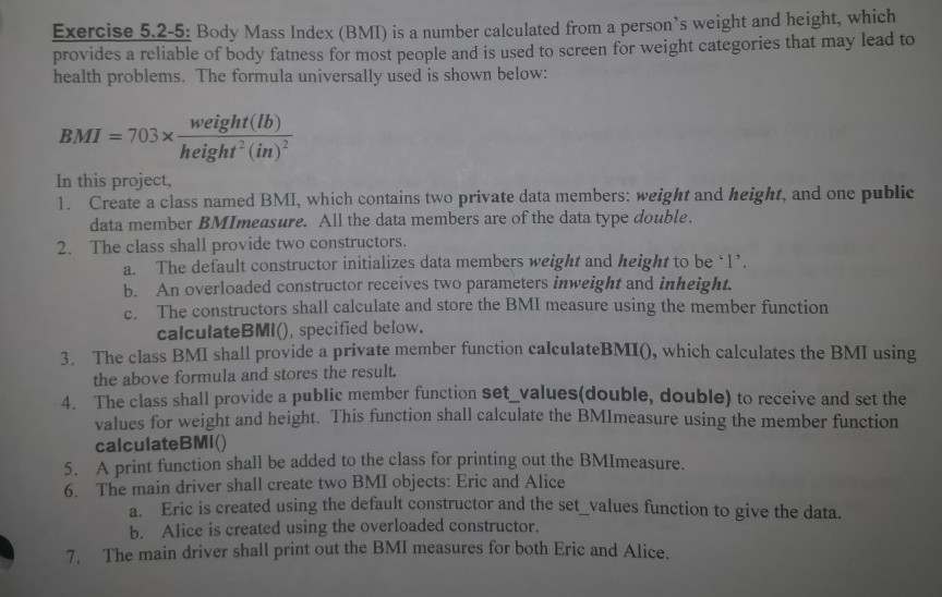  write the cod in C# please Exercise 5.2-5: Body Mass Index