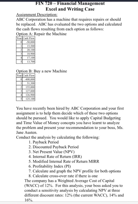  FIN 20 inancial Management Excel and Writing Case Assignment Description: ABC