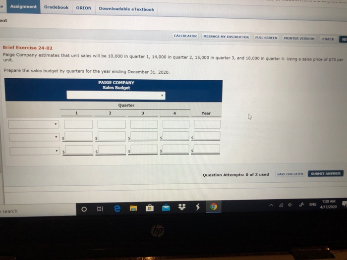  ce Assignment Gradebook ORION Downloadable eTextbook ent MESSAGE MY INSTRUCTOR FULL