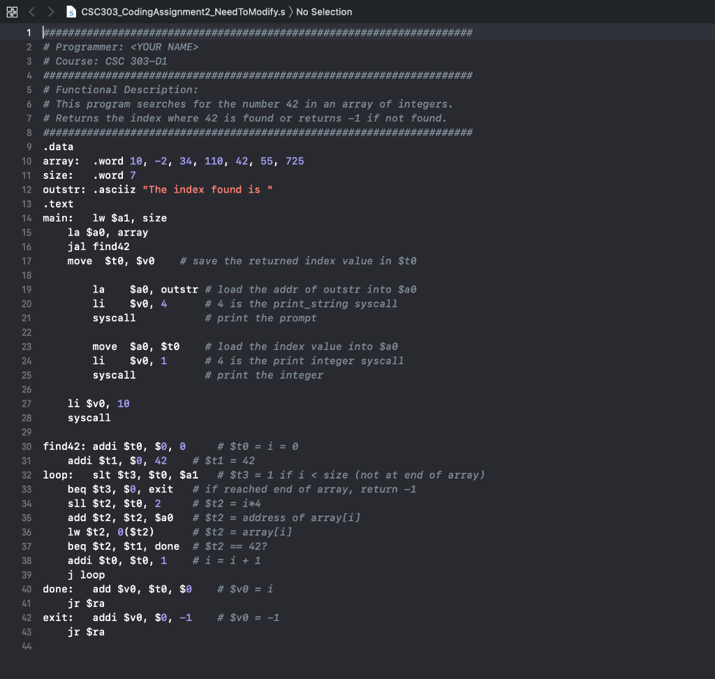 an array of 7 integers in the data section. Each integer is