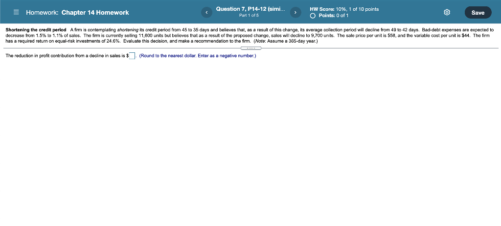  = Homework: Chapter 14 Homework Question 7, P14-12 (simi... Part 1