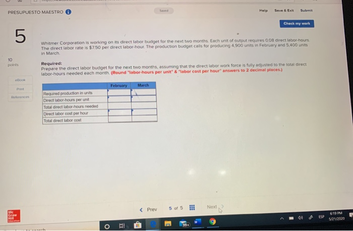  PRESUPUESTO MAESTRO Help Save & E Sulamit Check my work 5