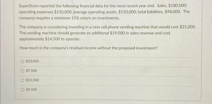 requires a minimum 12% return on investments. What is the return on