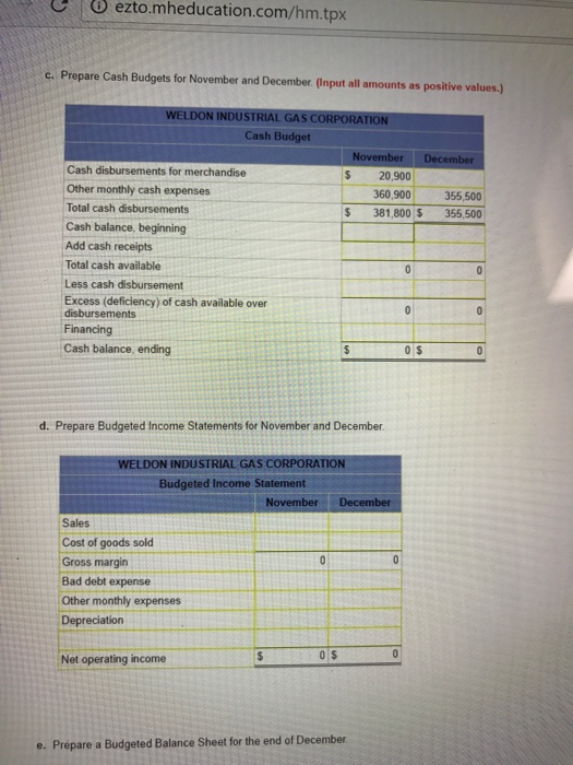 regarding the store's operations follow: Sales are budgeted at $350,000 for November,