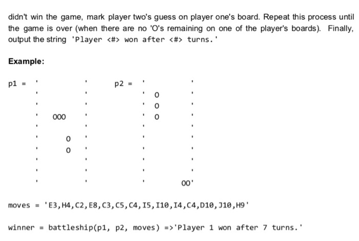 one's ship placement 2. (char) A 10x 10 array representing player two's