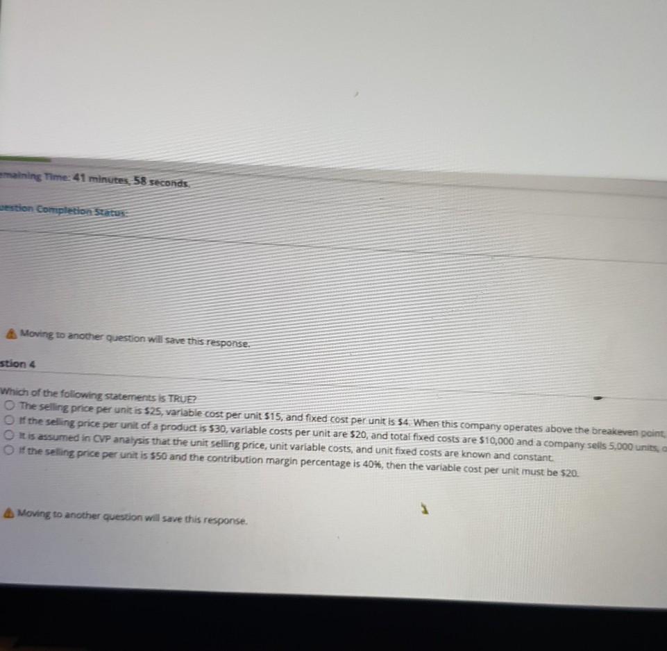 emaining Time: 41 minutes 58 seconds estion Completion Status Moving to