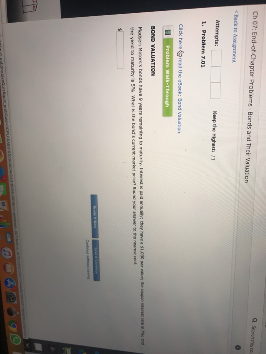  Ch 07: End-of-Chapter Problems - Bonds and Their Valuation Q Search