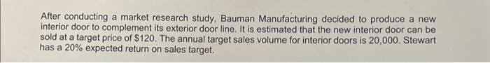 what is the target cost for each interior door? After conducting a
