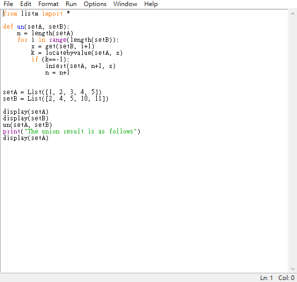 and setunion.py) to implement the intersection operation between two sets of list.