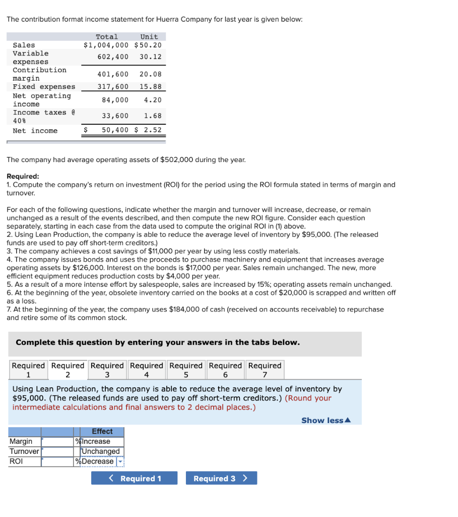 income statement for Huerra Company for last year is given below: Total