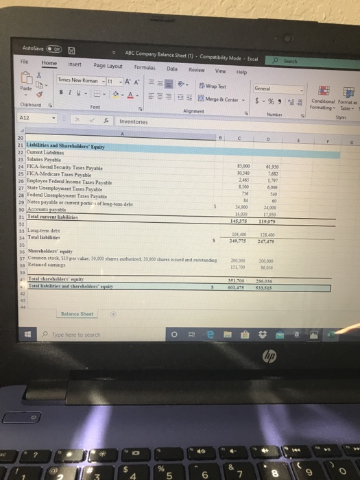 Balance Sheet found below, perform a horizontal analysis. Once complete, use your