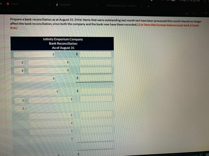 received the monthly statement for its bank account, showing a balance of