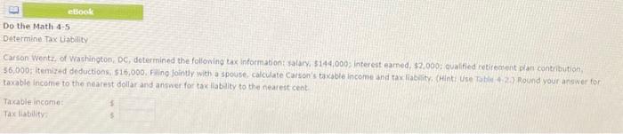  eBook Do the Math 4-5 Determine Tax Liability Carson Wentz, of