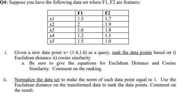 i. Given a new data point x=(1.4,1.6) as a query, rank
