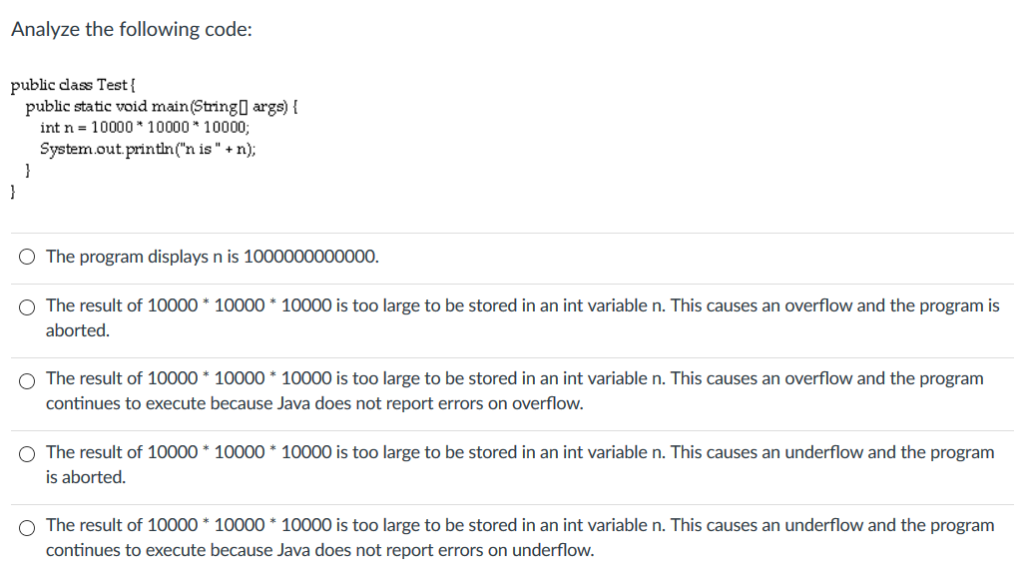 Analyze the following code: Analyze the following code: public dlass Test public