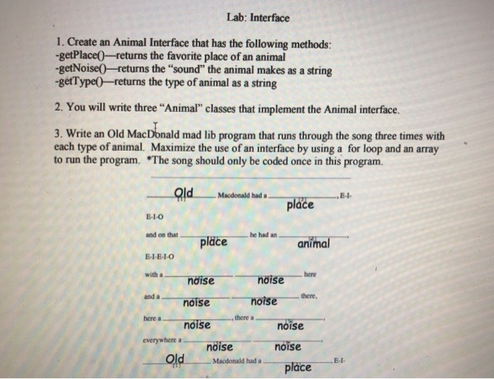  please use java and follow the intructions carefully Lab: Interface 1.