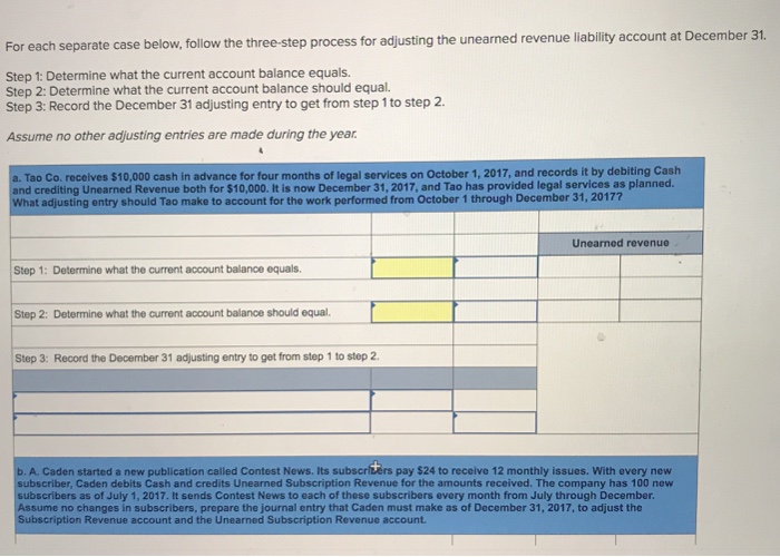  For each separate case below, follow the three-step process for adjusting