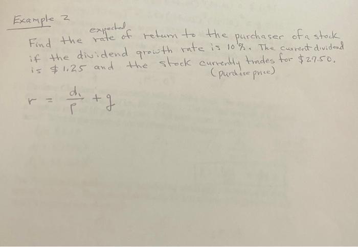  Example 2 expected Find the rate of return to the purchaser