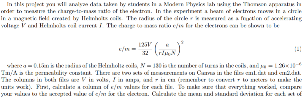 Using PYTHON: In this project you will analyze data taken by students