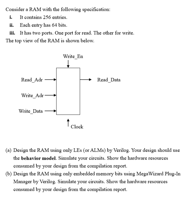 USE Quartus II to write this Consider a RAM with the following