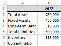  What is the correct formula for cell B7? a. =(B2+B3)/(B5-B4) b.