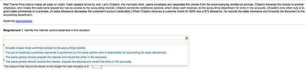  please answer all 3 requirements - the first 2 using choices