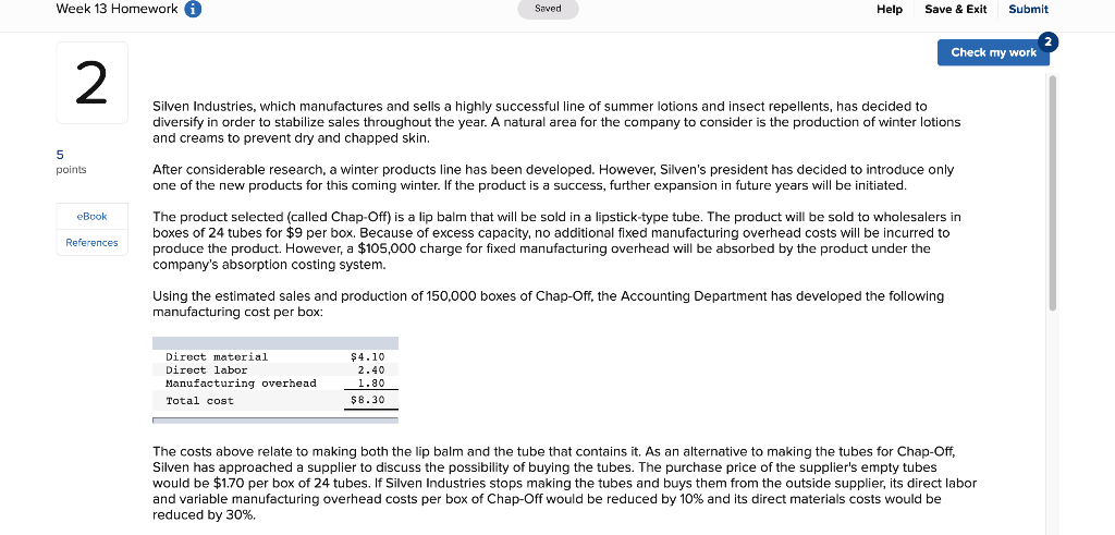  Week 13 Homework Saved Help Save & Exit Submit Check my