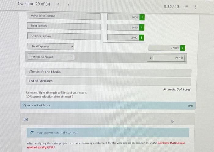 Question 29 of 34 9.25/13 eTextbook and Media List of Accounts Using