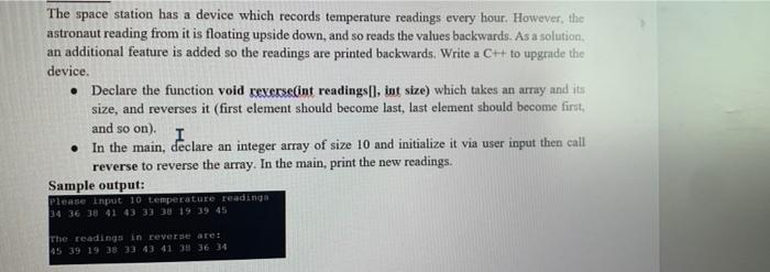  a The space station has a device which records temperature readings