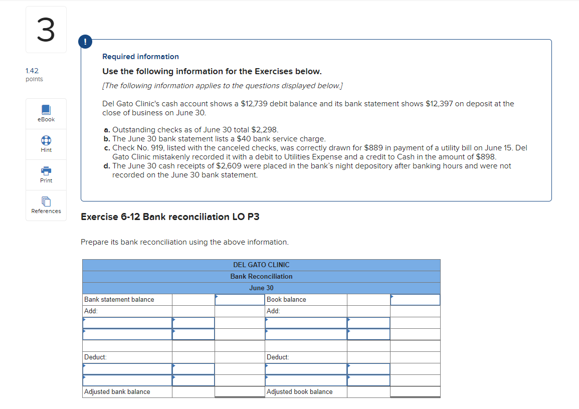 3 1.42 points Required information Use the following information for the