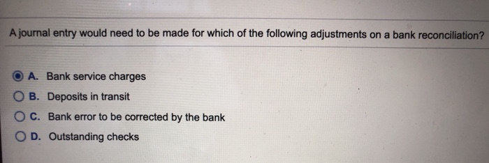  A journal entry would need to be made for which of