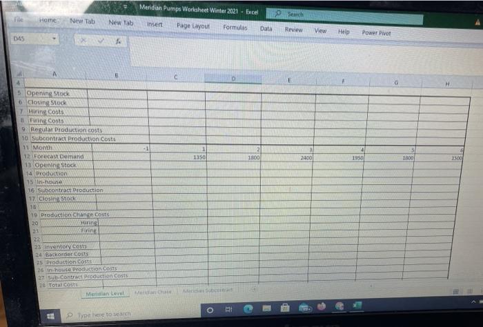 per worker 9 Production costs 10 Subcontract Production costs St Month 13