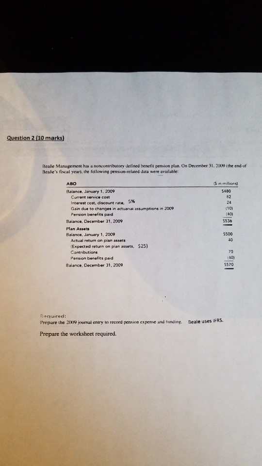  Question 2 (10 marks) Beale Management has a noncontributory detined benefit