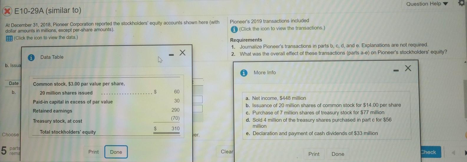  please do all parts of the question Question Help E10-29A (similar