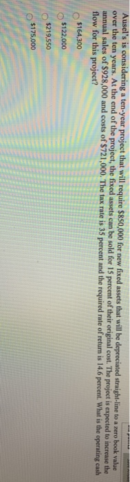  Ausel's is considering a ten-year project that will require $850,000 for