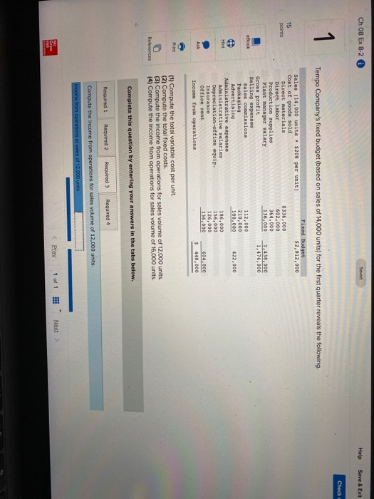  Ch 08 EX 8-26 Help Save & Exit Check Tempo Company's