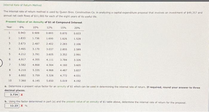  Intemal Rate Return Method The internal rate of return method is