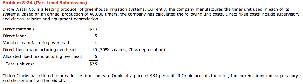  Problem 8-24 (Part Level Submission) Oriole Water Co. is a leading