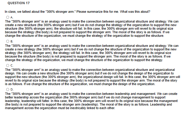  In class, we talked about the " 300% stronger arm." Please