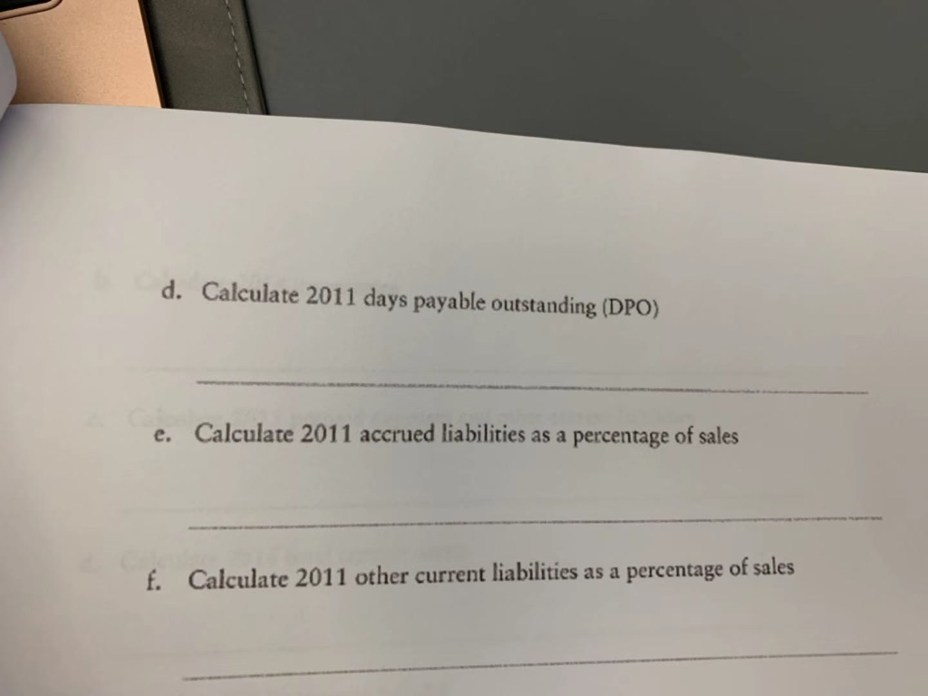 ValueCo Corporation Working Capital Projections ($ in millions, fiscal year ending Dooomber
