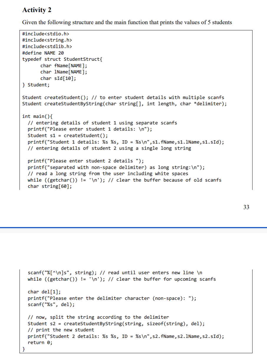 Task2.1: define the function Student createStudent(); That creates a new instance of