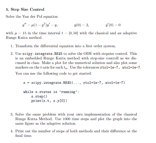  5. Step Size Control Solve the Van der Pol equation y"