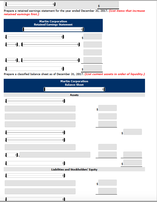 Martin for 2017 Retained earnings (beginning of year) Utilities expense Equipment Accounts